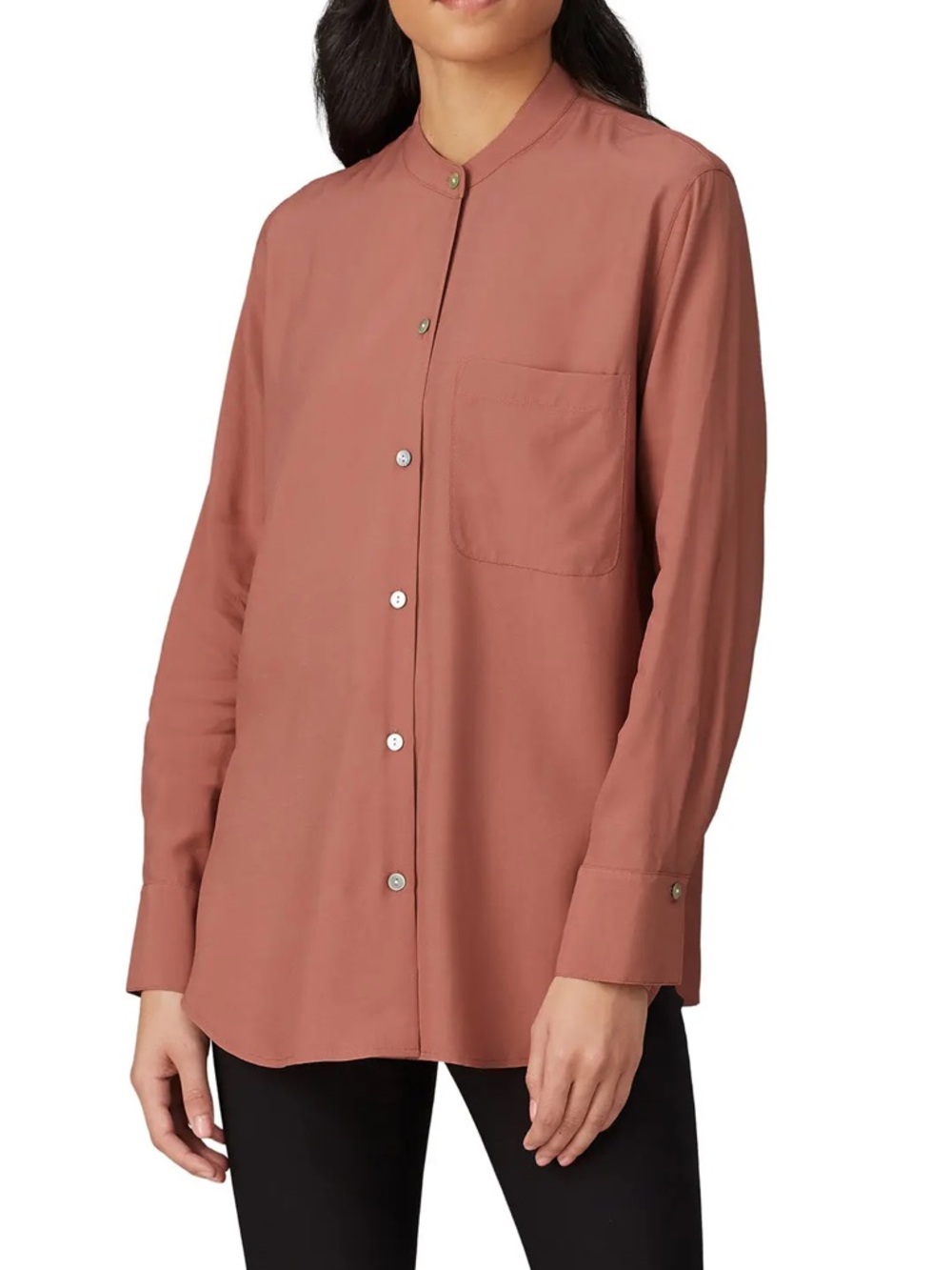 Vince Relaxed Band Collar Matte Crepe Blouse Dusty Rose NWT Size XL